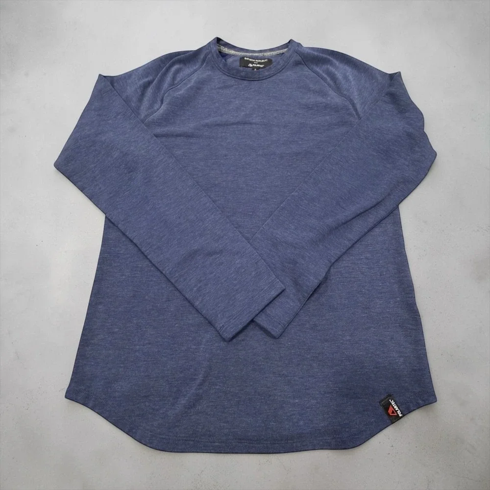 Banana Republic Polartec Mens Small Blue Heathered Raglan Long Sleeve Crewneck
